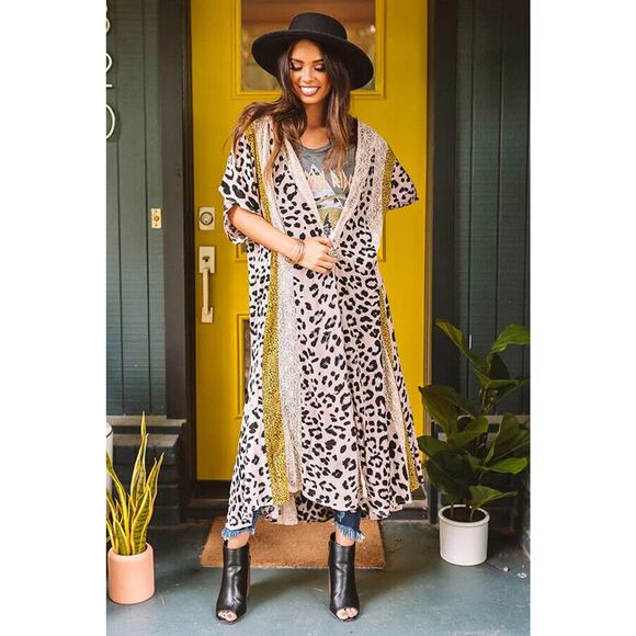 Gigio Boho Animal Print Lagenlook Kimono Cardigan Mesh Duster Plus Size 1XL 1X - Picture 3 of 16